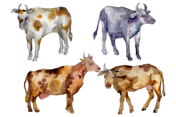 Agriculture Cow Watercolor Art: A Hand-Painted Collection for Endless Creative Projects