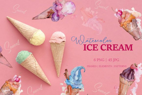 Appetizing Ice Cream Watercolor: 51 Hand-Painted Art Files for Creators