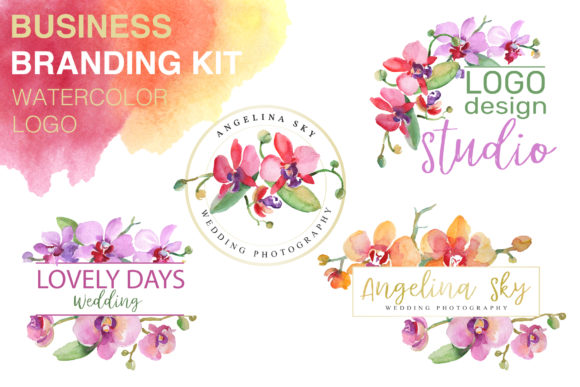 Beautiful Orchids Watercolor Logo Design Pack