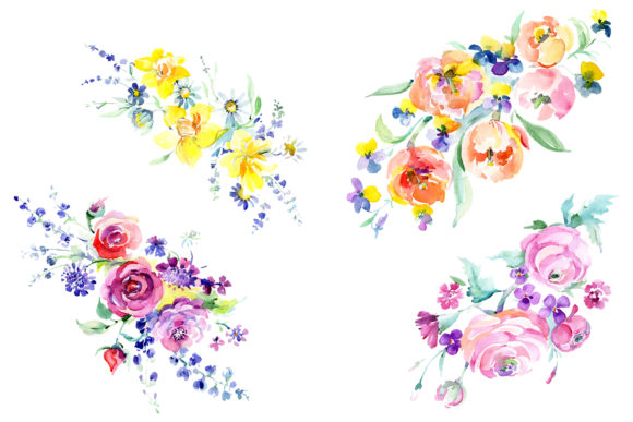 Bouquet Freshness Watercolor: Hand-Painted Clipart for Unlimited Creative Projects