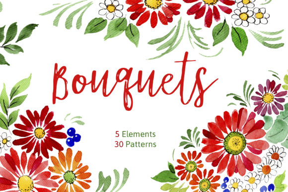 Bouquet of Flowers Frederick Red Watercolor