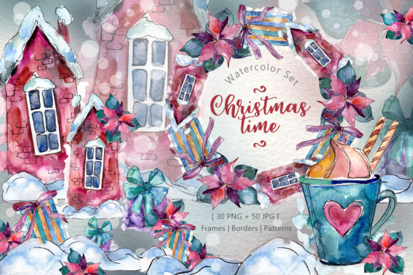 Christmas Time Watercolor Set: Your All-in-One Aquarelle Design Resource for the Holiday Season