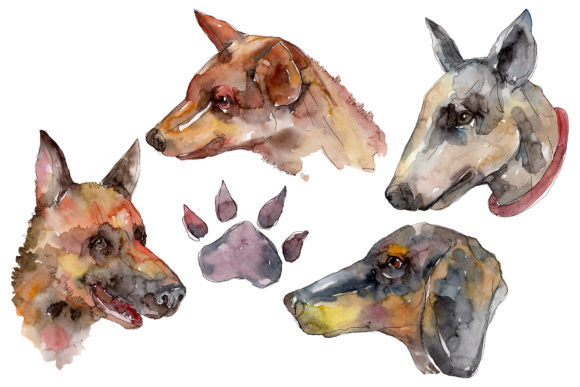 Farm Animals Dog Head Watercolor Clipart for Creative Projects