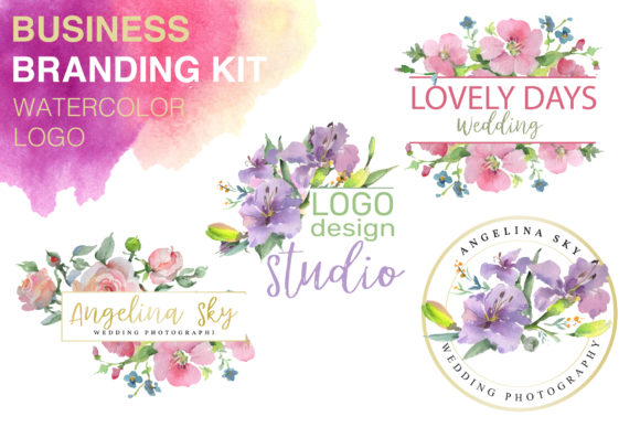 Logo Pink and Purple Hibiscus Watercolor Assets