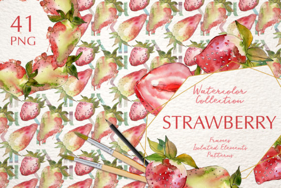 Strawberry Paradise Watercolor: 41 Hand-Painted Creative Assets