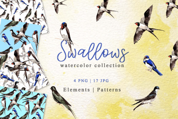 Swallows Watercolor: Elevate Your Creative Projects with Hand-Painted Elegance
