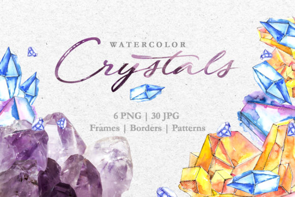 The Art of Crystals Blue-Yellow Watercolor in Digital Design