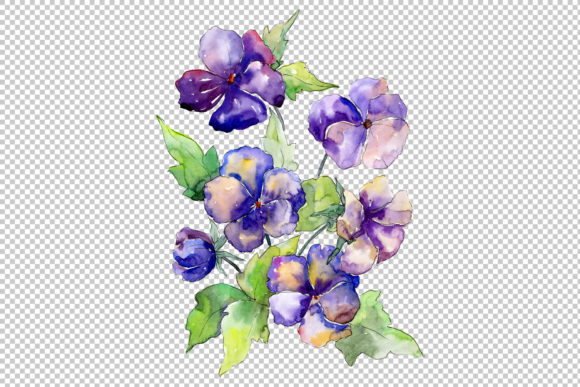 Watercolor Bouquet of Purple Viola Set for Creatives
