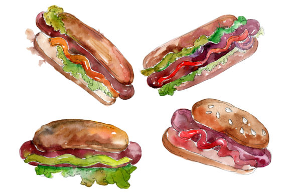 Watercolor Hot-Dog: Hand-Painted Clipart for Every Project